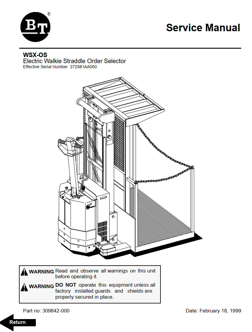 BT WSXOS ELECTRIC WALKIE STRADDLE ORDER PICKER