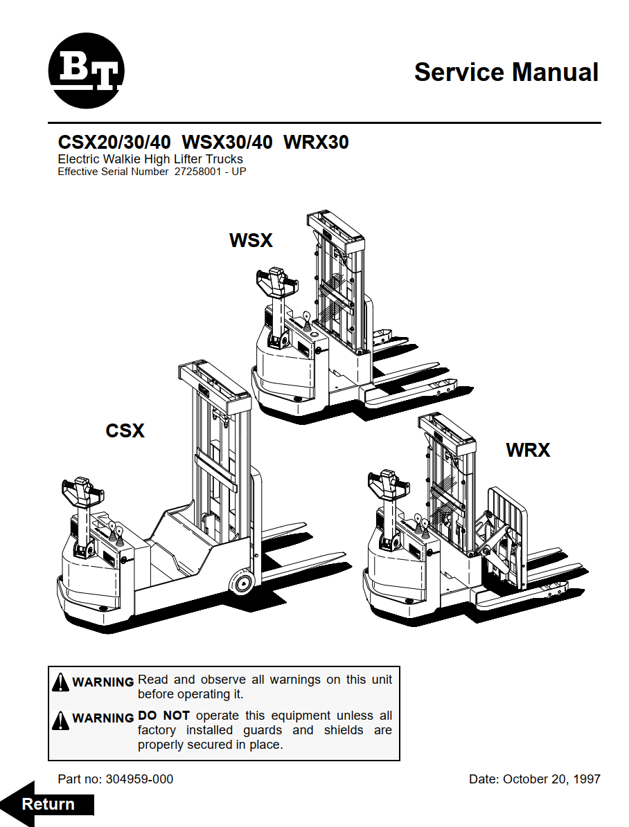 BT WSX22 WXS30 WSX40 ELECTRIC WALKIE FORKLIFT