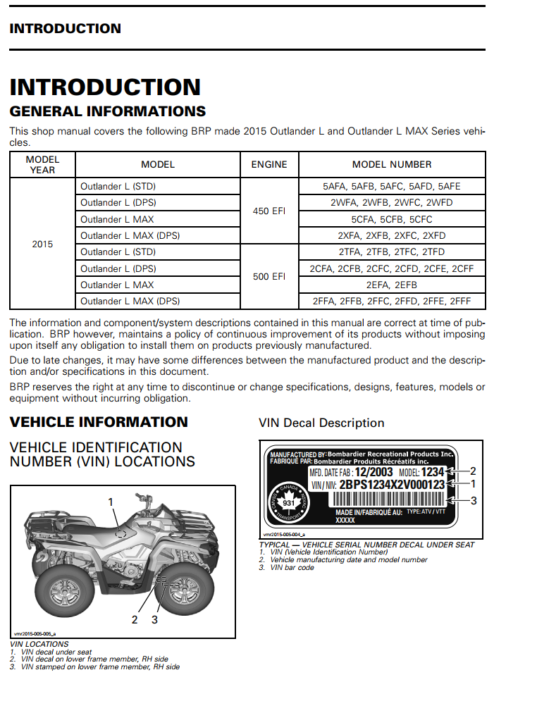 CAN-AM 2015 OUTLANDER L AND MAX 450 500 ATV