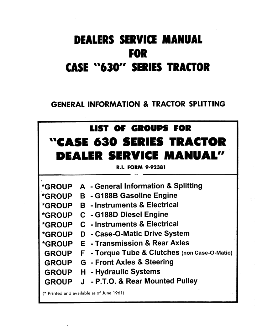 CASE 630 SERIES TRACTOR DEALER FACTORY WORKSHOP SERVICE REPAIR MANUAL