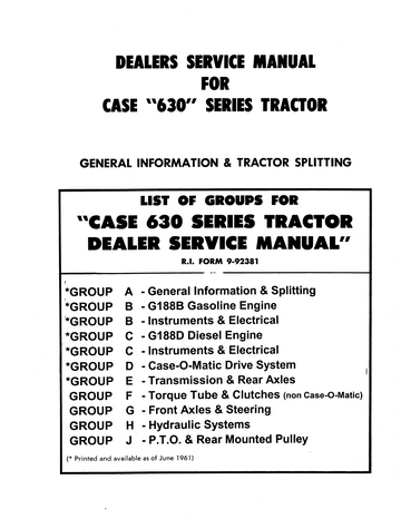 CASE 630 SERIES TRACTOR DEALER