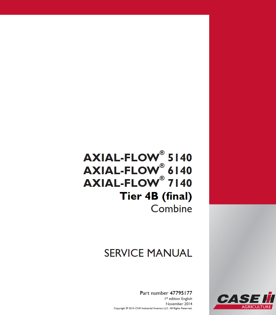 CASE IH 5140 6140 7140 TIER 4B AXIAL-FLOW COMBINE WORKSHOP SERVICE REP