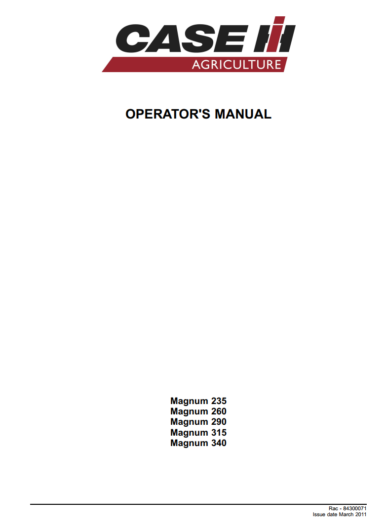 CASE IH MAGNUM 235 260 290 315 340 PST TRACTOR OPERATOR'S MANUAL