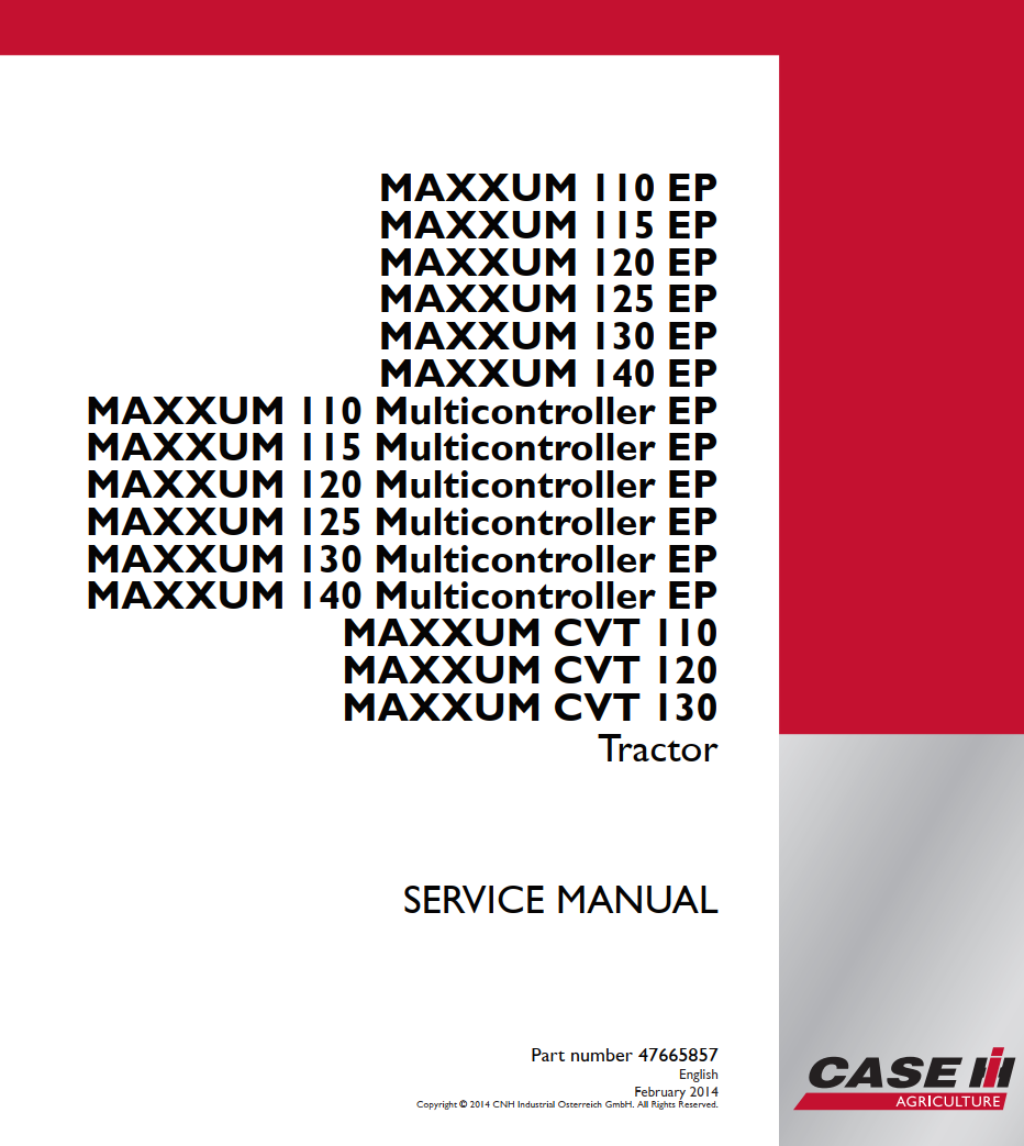 CASE IH MAXXUM 110 115 120 125 130 140 EP MULTICONTROLLER CVT TRACTOR