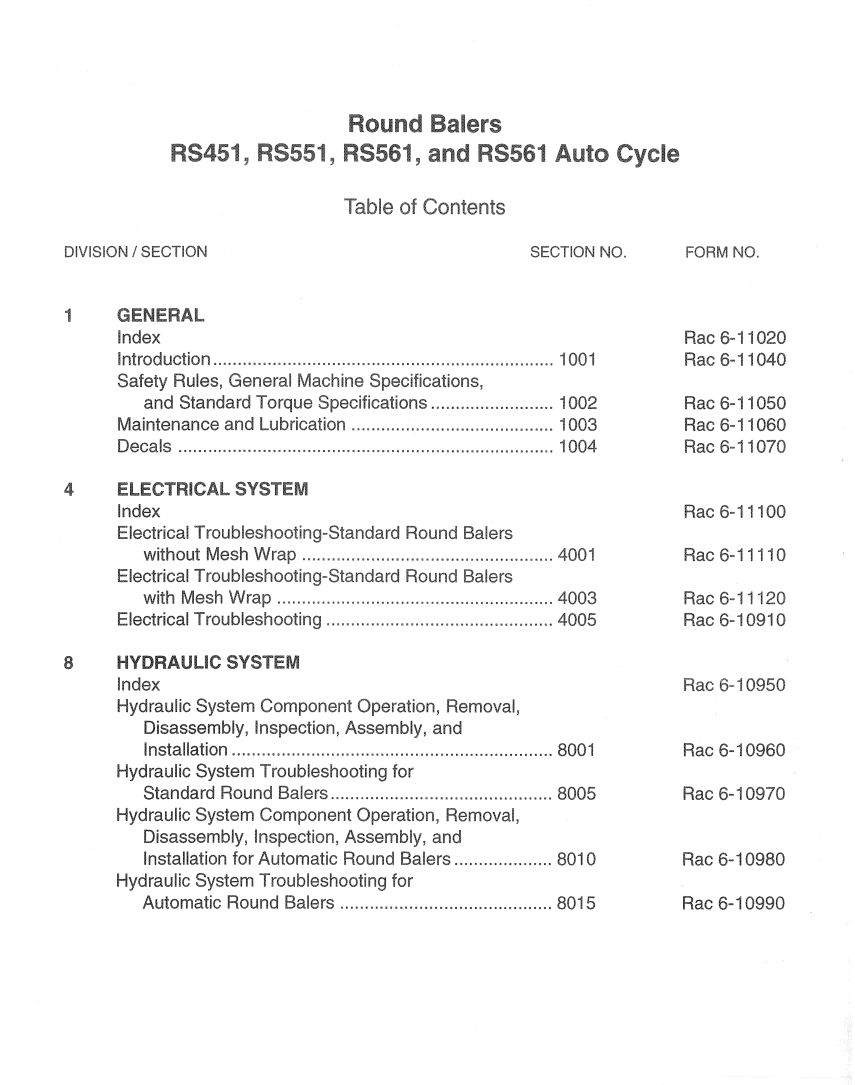 CASE IH RS451 RS551 RS561 AND 561 AUTO CYCLE ROUND BALERS