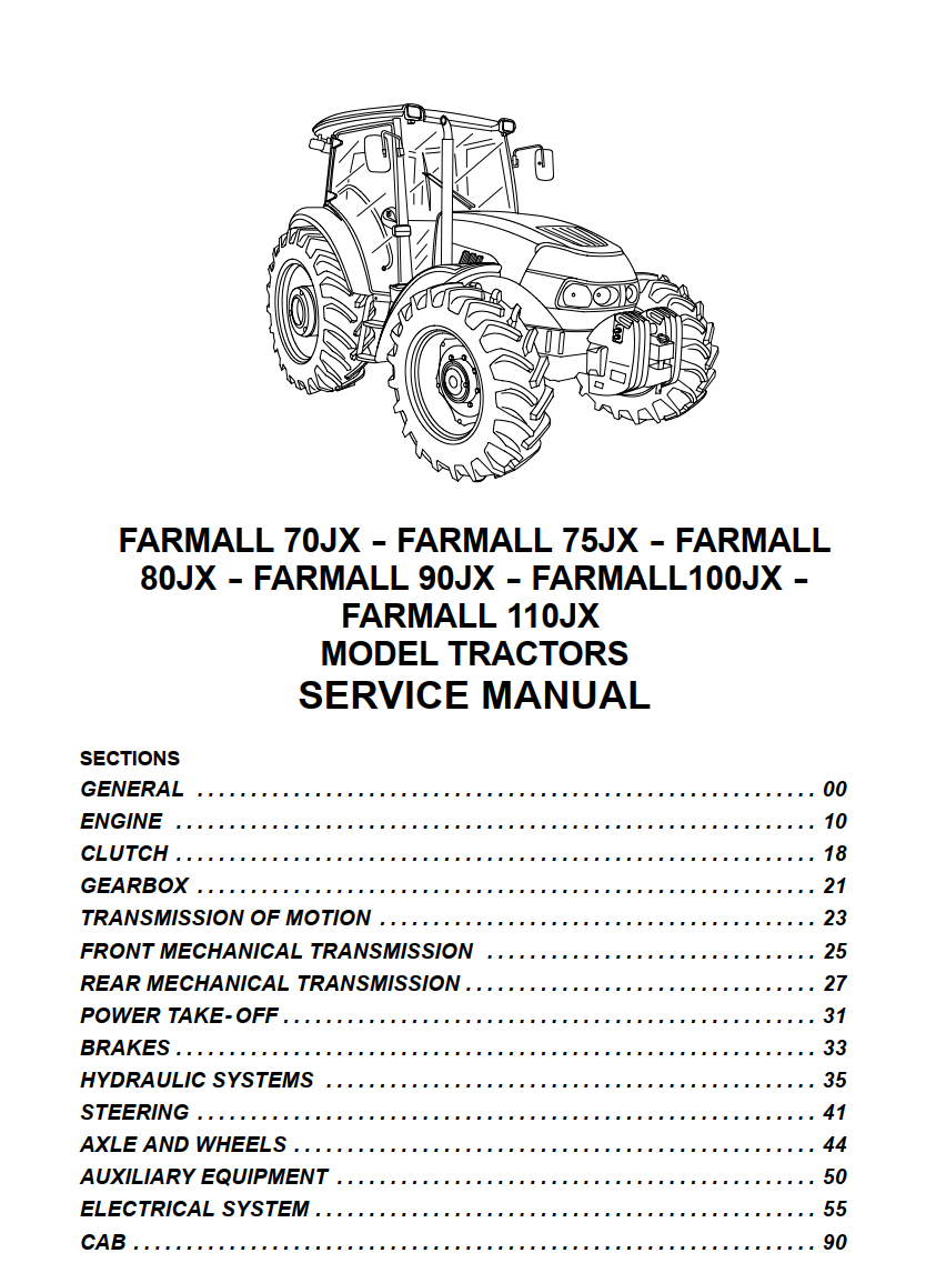 CASE IH TRACTOR FARMALL 70JX 75JX 80JX 90JX 100JX 110JX