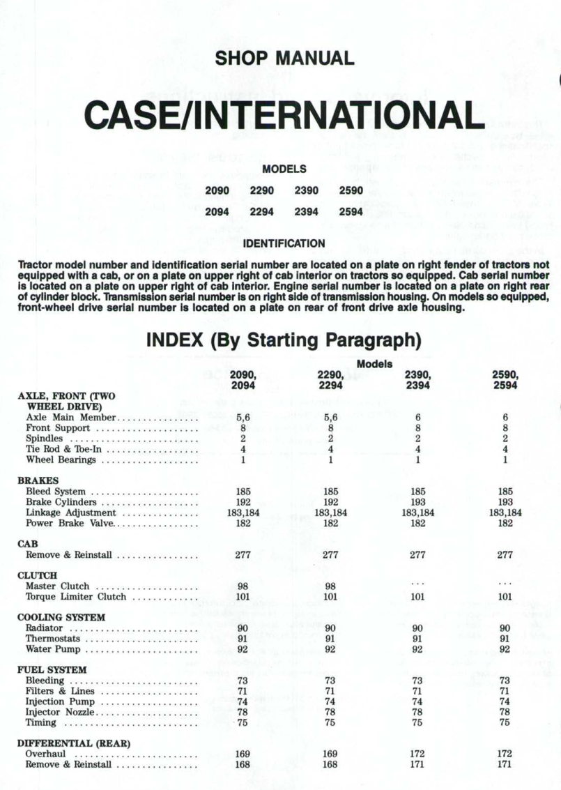 CASE INTERNATIONAL 2090 2094 2290 2294 2390 2394 2590 2594 TRACTOR