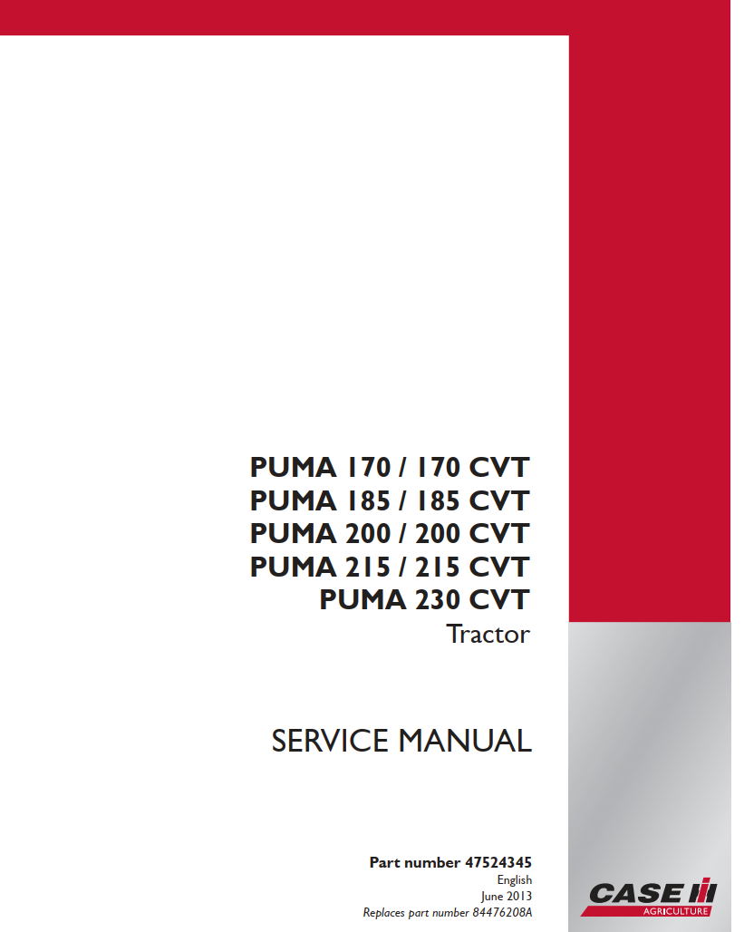 CASE PUMA 170 185 200 215 AND 170 185 200 215 230 CVT TRACTOR