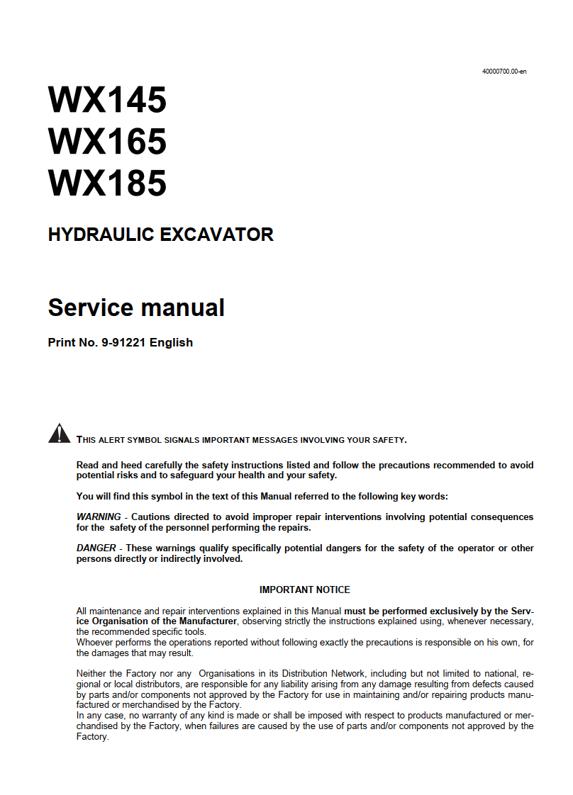 CASE WX145 WX165 WX185 HYDRAULIC EXCAVATOR