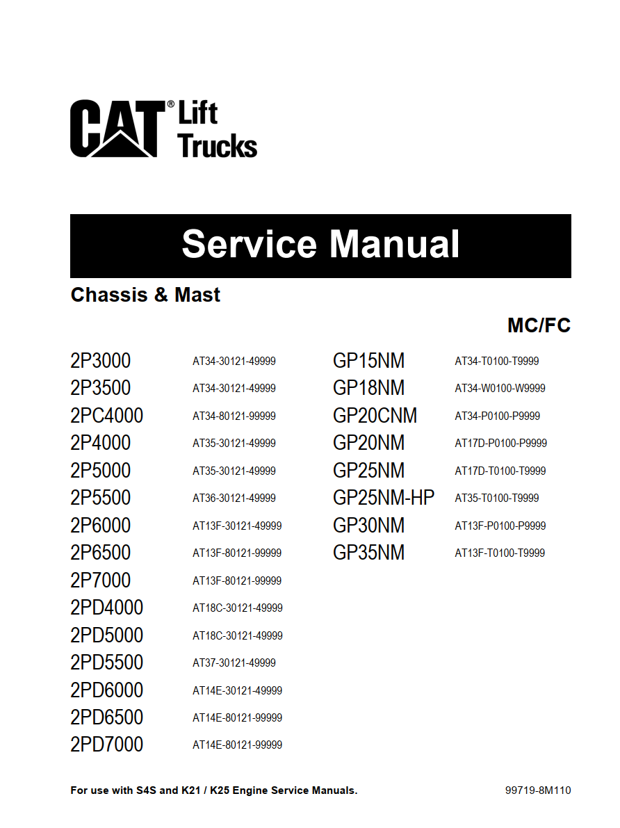 CATERPILLAR CAT 2PD4000, 2PD5000, 2PD5500, 2PD6000, 2PD6500, 2PD7000 LIFT TRUCK