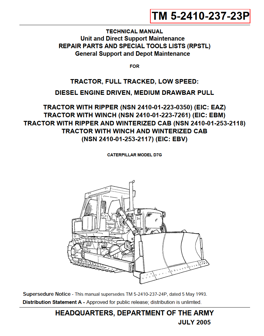 CATERPILLAR CAT D7 D7F D7G D7R DOZER TRACTOR