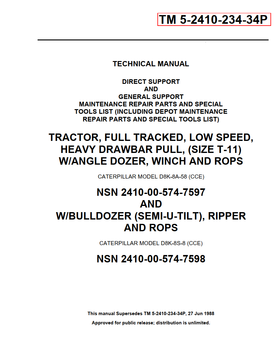 CATERPILLAR CAT D8K DOZER PARTS CATALOG