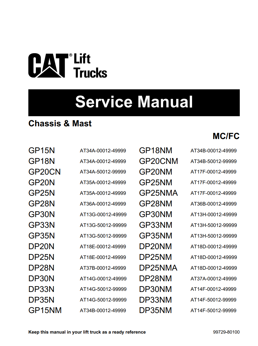 CATERPILLAR CAT DP20NM DP25NM DP25NMA DP28NM DP30NM DP33NM DP35NM FORKLIFT
