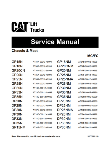 CATERPILLAR CAT DP20NM DP25NM DP25NMA DP28NM DP30NM DP33NM DP35NM FORKLIFT