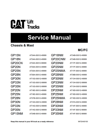 CATERPILLAR CAT GP15NM GP18NM GP20CNM GP20NM GP25NMA GP28NM GP30NM GP33NM GP35NM FORKLIFT
