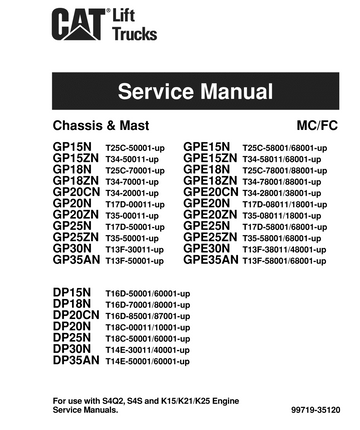 CATERPILLAR CAT GP15N GP15ZN GP18N GP18ZN GP20CN GP20N GP20ZN GP25N GP25ZN GP30N GP35AN LIFT TRUCK
