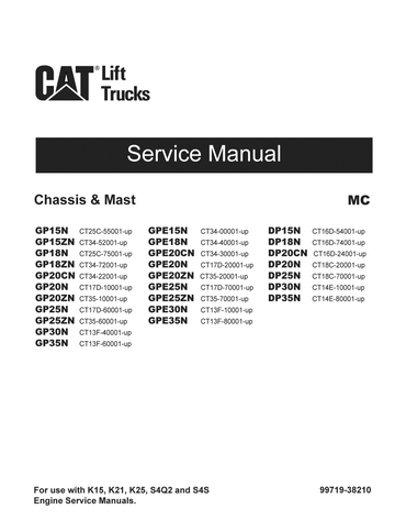 CATERPILLAR CAT GP GPE DP 15 18 20 25 30 35 FORKLIFT