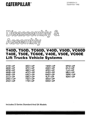 CATERPILLAR CAT T40D T50D TC60D V40D LIFT TRUCKS POWER TRAIN ASSEMBLY