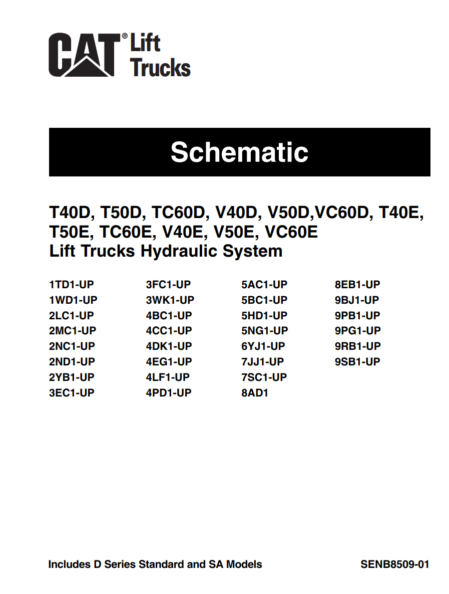 CATERPILLAR CAT T40D T50D TC60D V40D LIFT TRUCKS POWER TRAIN HYDRAULIC SCHEMATICS