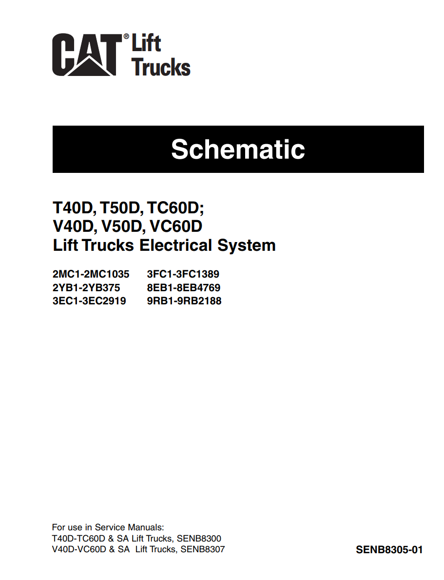 CATERPILLAR CAT T40D T50D TC60D V40D LIFT TRUCKS POWER TRAIN ELECTRICAL DIAGRAMS