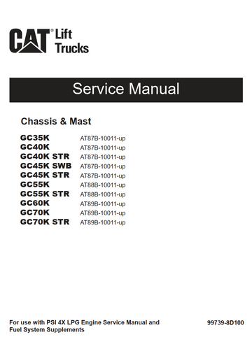 CAT GC35K GC40K GC40K STR GC45K SWB GC45K STR GC55K GC55K STR GC60K GC70K GC70K STR FORKLIFT