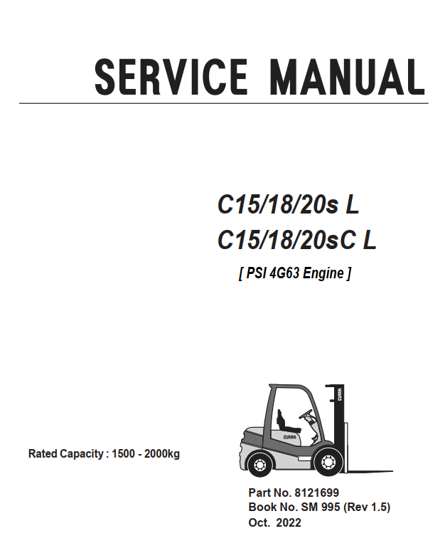 CLARK C15 C18 C20S L AND C L PSI 4G63 ENGINE FORKLIFT