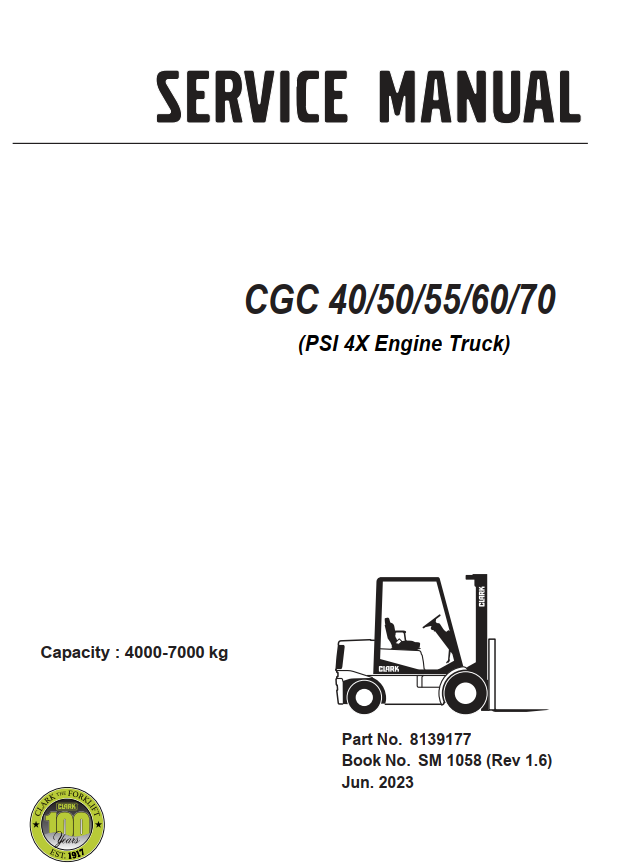 CLARK CGC 40 50 55 60 70 PSI 4X ENGINE TRUCK FORKLIFT SERVICE REPAIR M