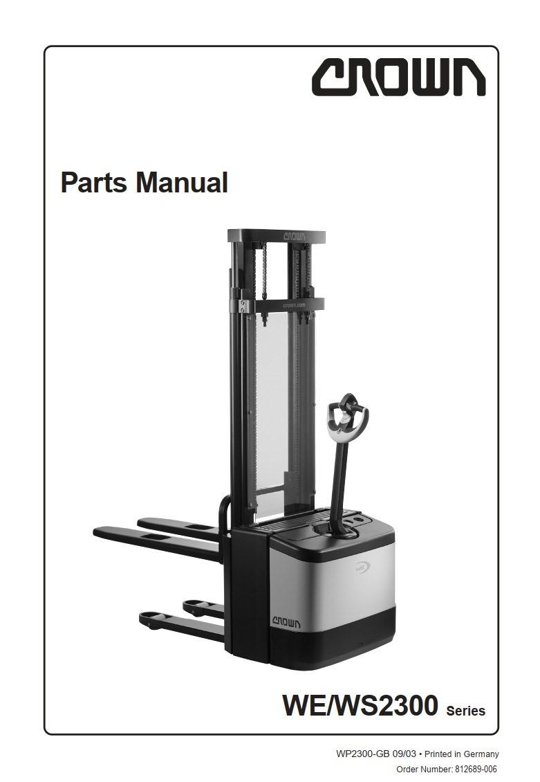 CROWN WE WS2300 SERIES PALLET JACK FORKLIFT PARTS CATALOG