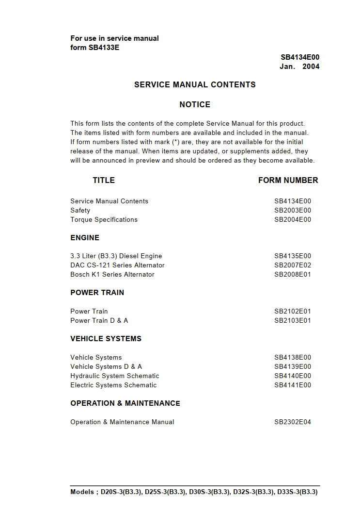 DAEWOO D20S-3 D25S-3 D30S-3 D32S-3 D33S-3 LIFT TRUCK