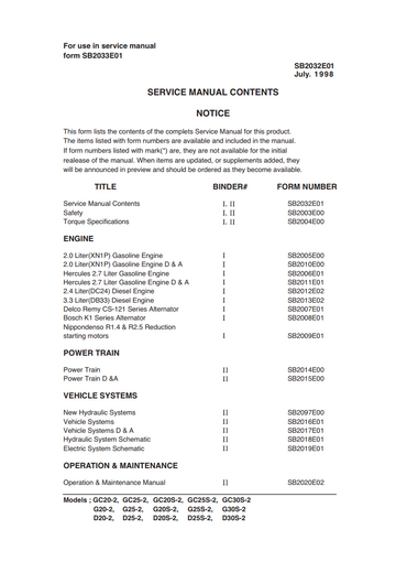 DAEWOO G20-2, G25-2, G20S-2, G25S-2, G30S-2 FORKLIFT
