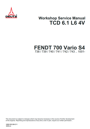 DEUTZ TCD 6.1 L6 4V ENGINE WORKSHOP