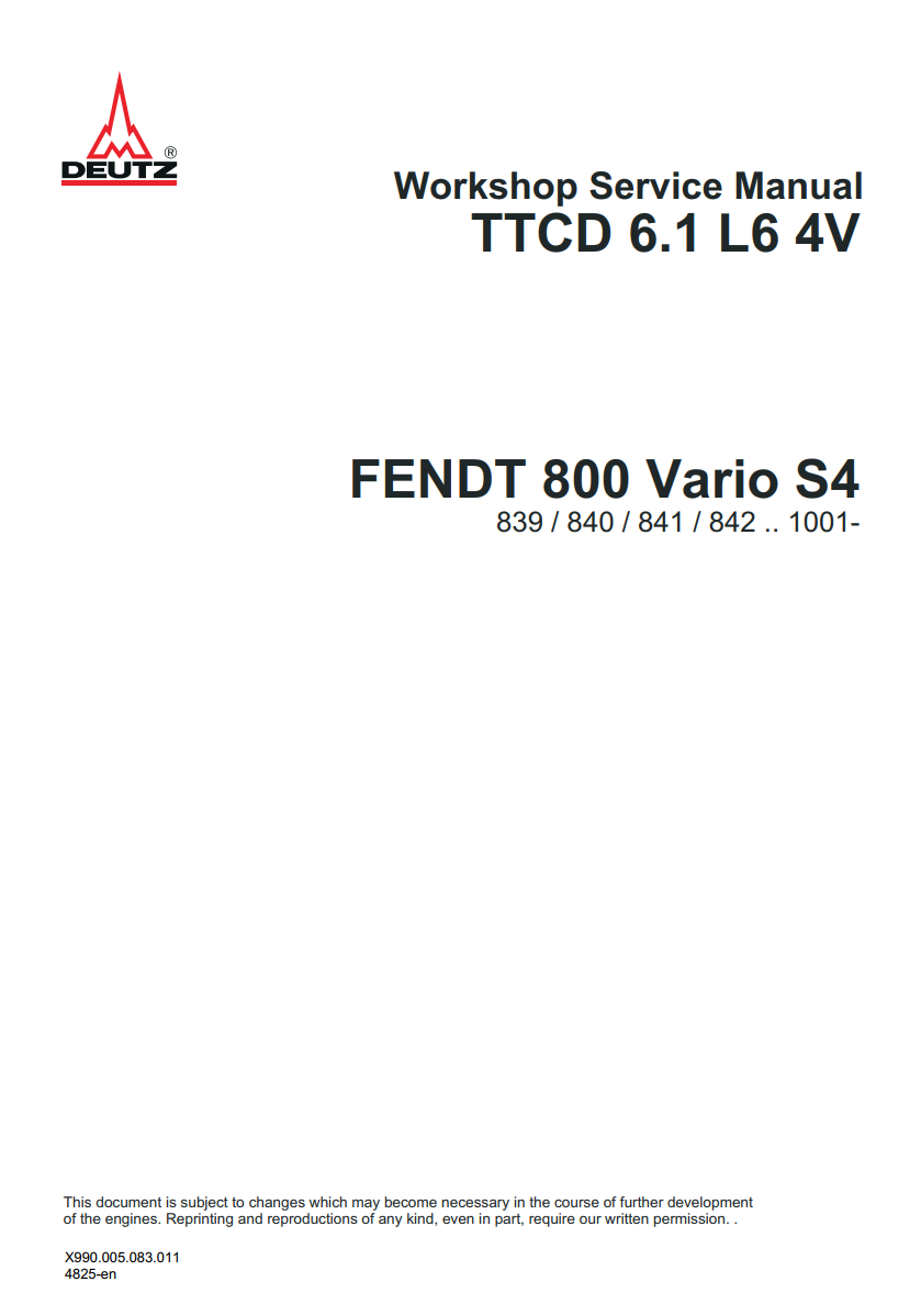 DEUTZ TTCD 6.1 L6 4V ENGINE WORKSHOP MANUAL