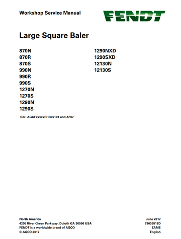 FENDT 870 990 1270 1290 1290XD 12130 LARGE SQUARE BALER DIAGRAMS