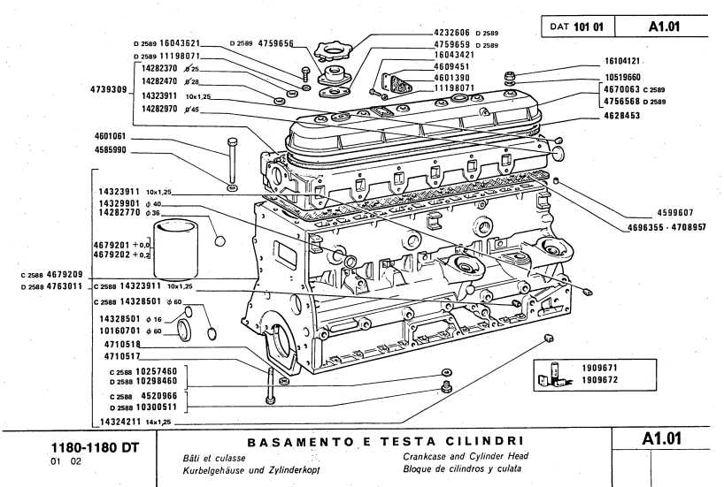 FIAT 1180 1280 1300 1380 1580 1880 DT TRACTOR PARTS CATALOG