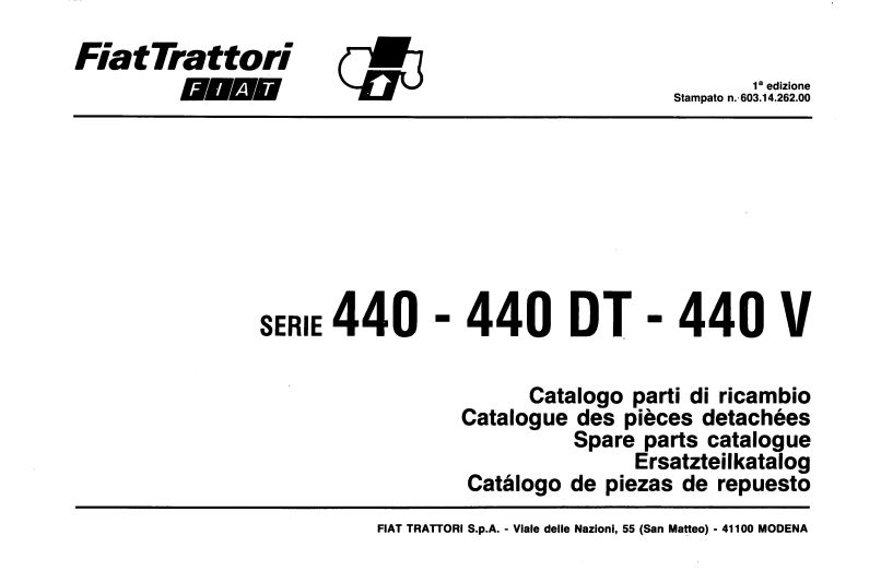FIAT 440 440DT 440V TRACTOR PARTS CATALOG MANUAL
