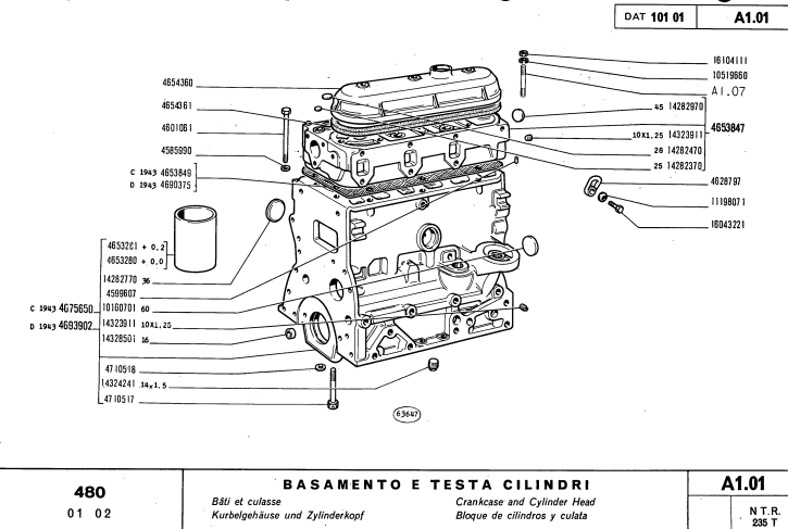 FIAT 480 480-8 480-8DT 480-8V TRACTOR PARTS CATALOG