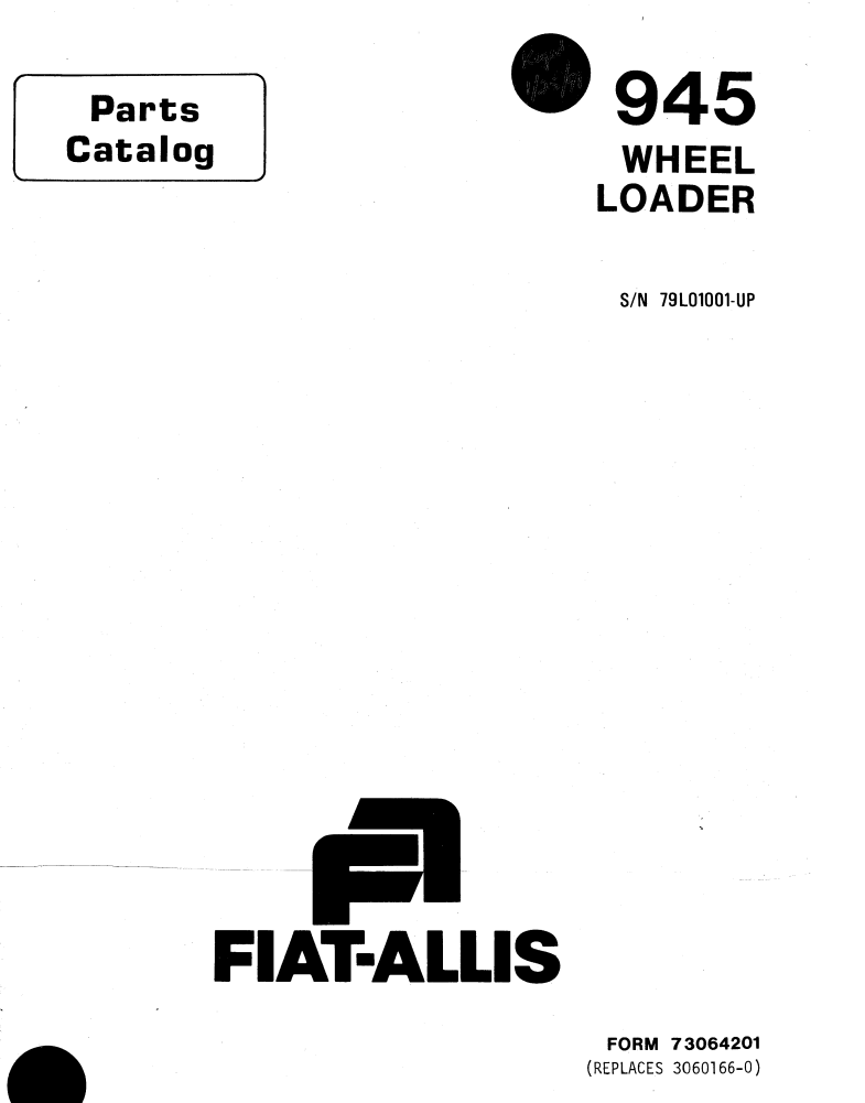 FIAT ALLIS 945 WHEEL LOADER TRACTOR PARTS CATALOG