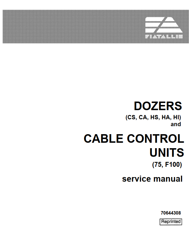 FIAT ALLIS DOZERS CS CA HS HA HL CABLE CONTROLS UNIT 75 F100