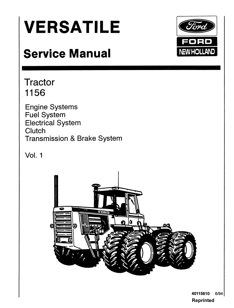 FORD NEW HOLLAND 1156 VERSATILE TRACTOR VOL 1