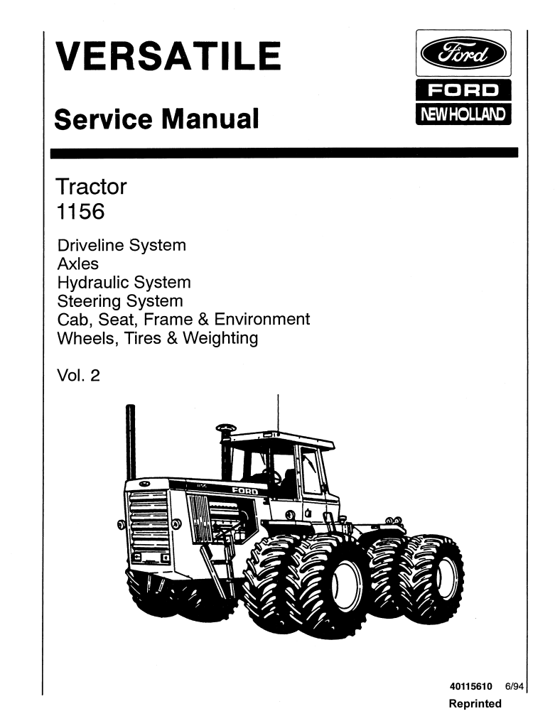 FORD NEW HOLLAND 1156 VERSATILE TRACTOR VOL 1