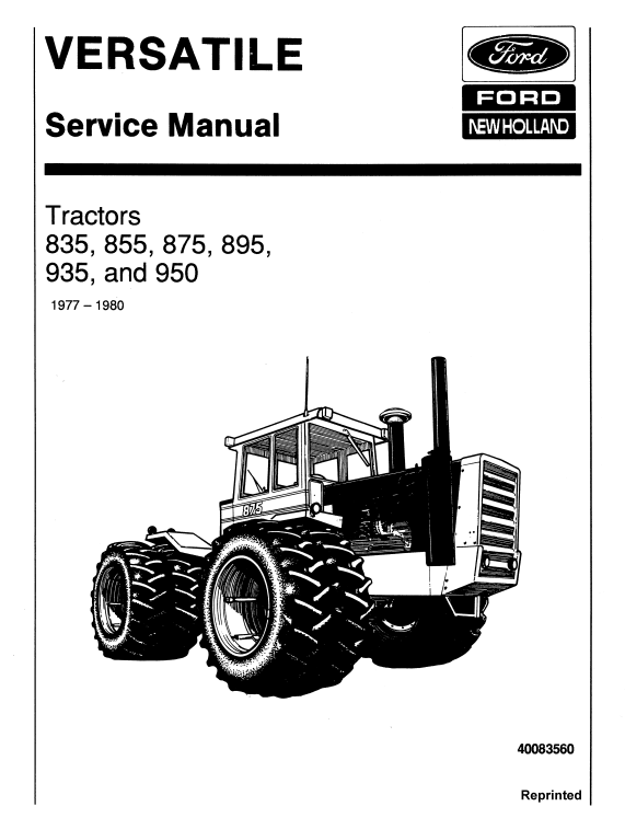 FORD NEW HOLLAND 835 855 875 895 935 950 VERSATILE TRACTOR