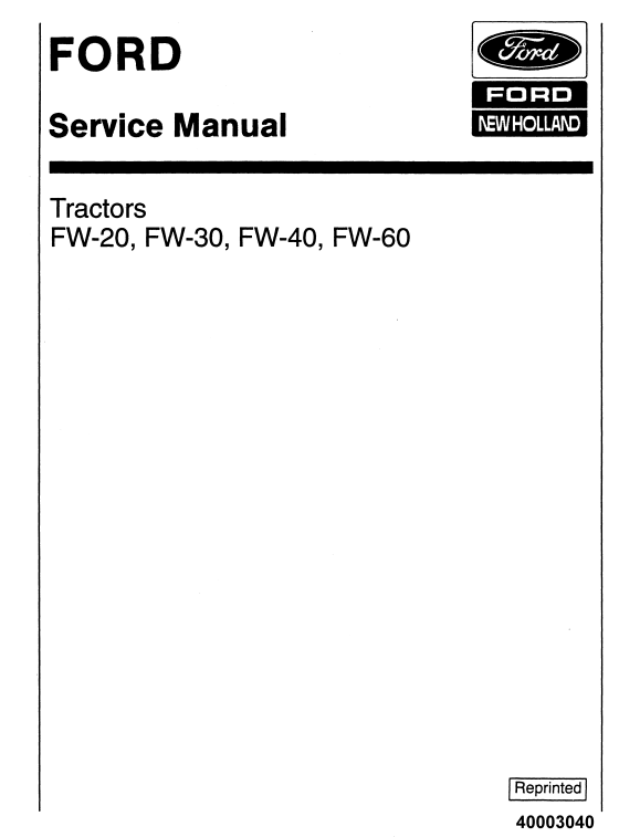 FORD NEW HOLLAND FW 20 FW 30 FW 40 FW 60 4WD TRACTOR