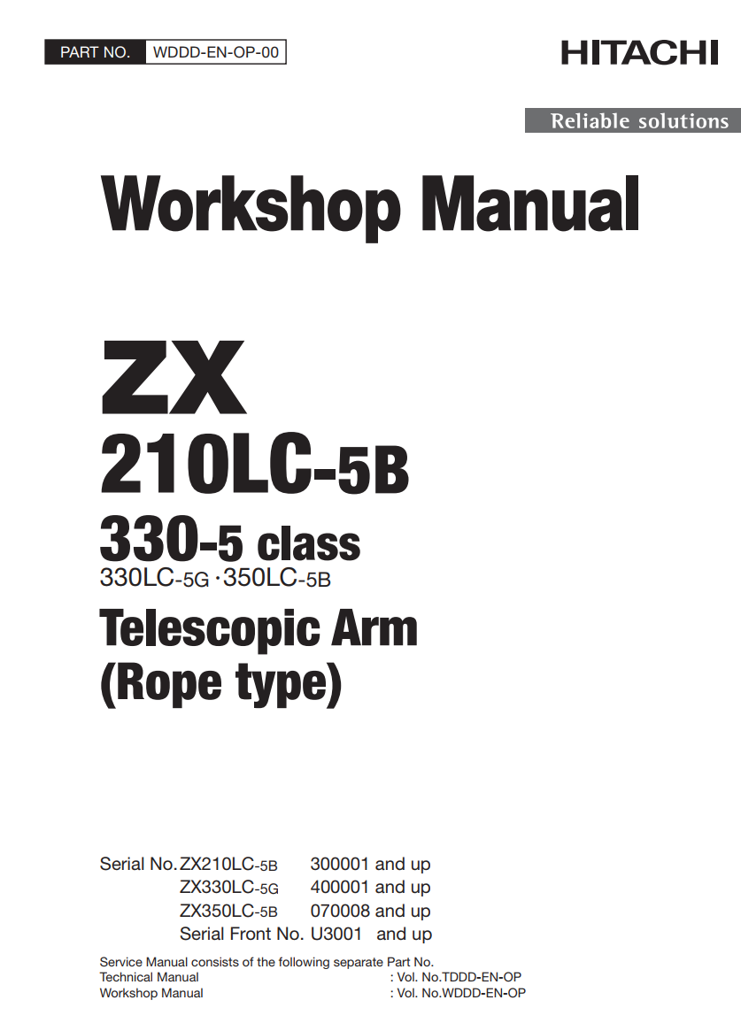 HITACHI ZX210LC-5B ZX330LC-5G ZX350LC-5B TELESCOPIC ARM ROPE TYPE