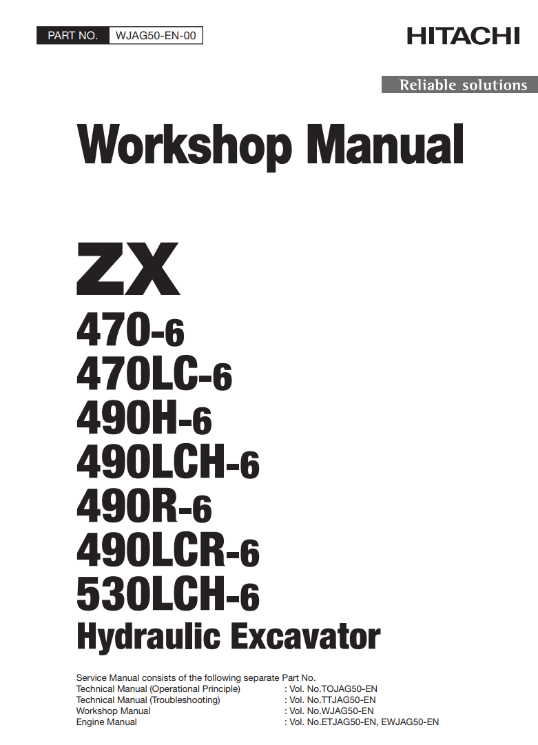 HITACHI ZX 470-6 470LC-6 490H-6 490LCH-6 490R-6 490LCR-6 530LCH-6