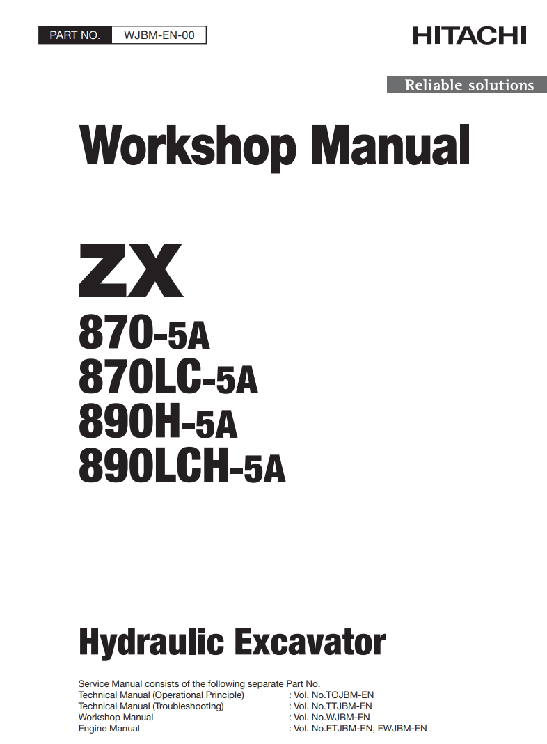 HITACHI ZX 870-5A 870LC-5A 890H-5A 890LCH-5A DIGGER