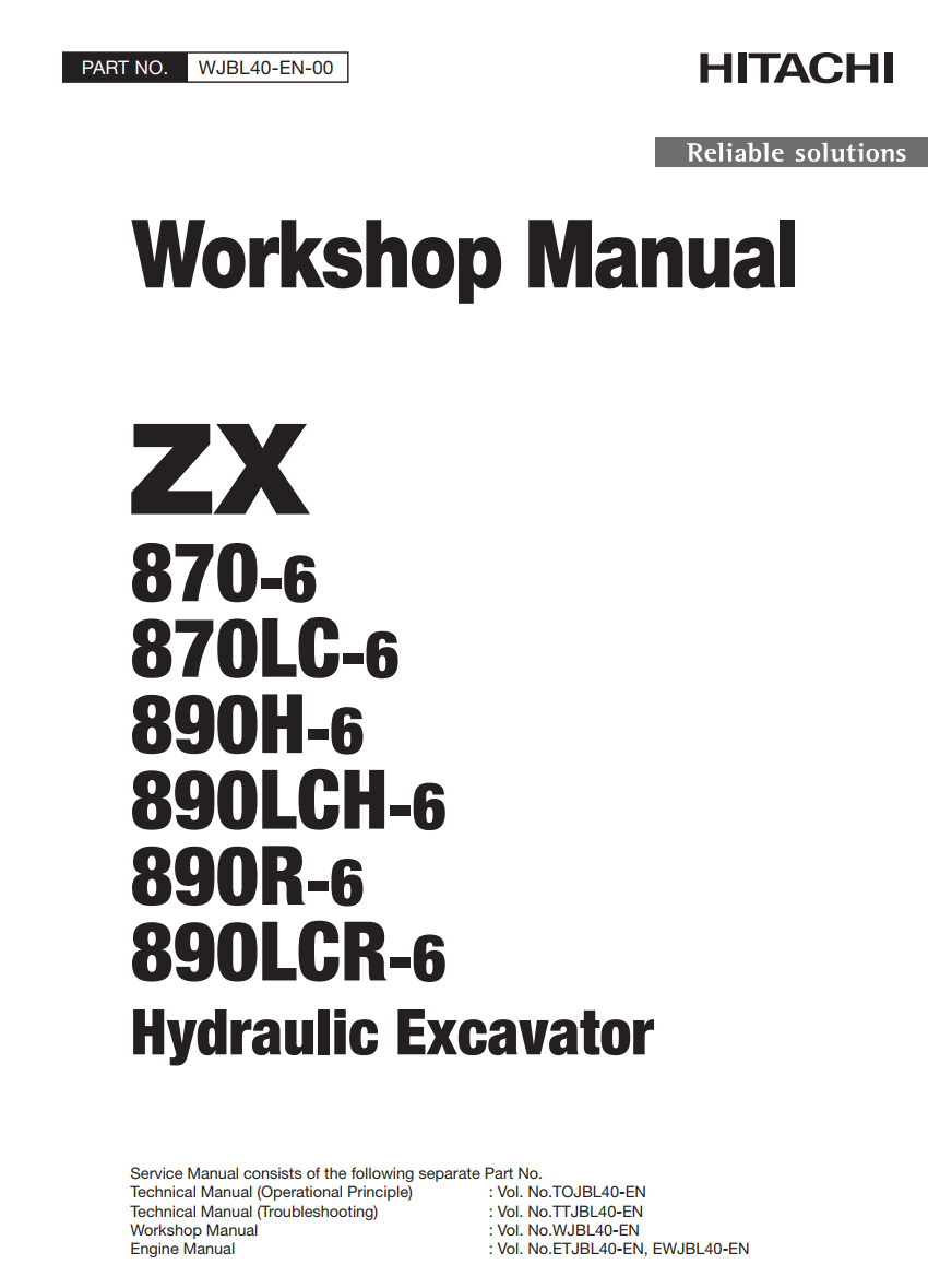 HITACHI ZX870-6 870LC-6 890H-6 890LCH-6 890R-6 890LCR-6 DIGGER