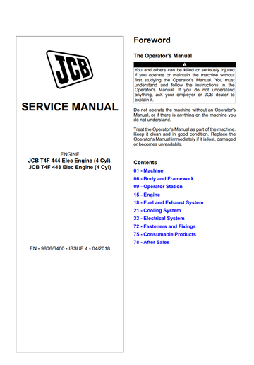 JCB T4F 444, T4F 448 4 CYLINDER ELECTRICAL ENGINE