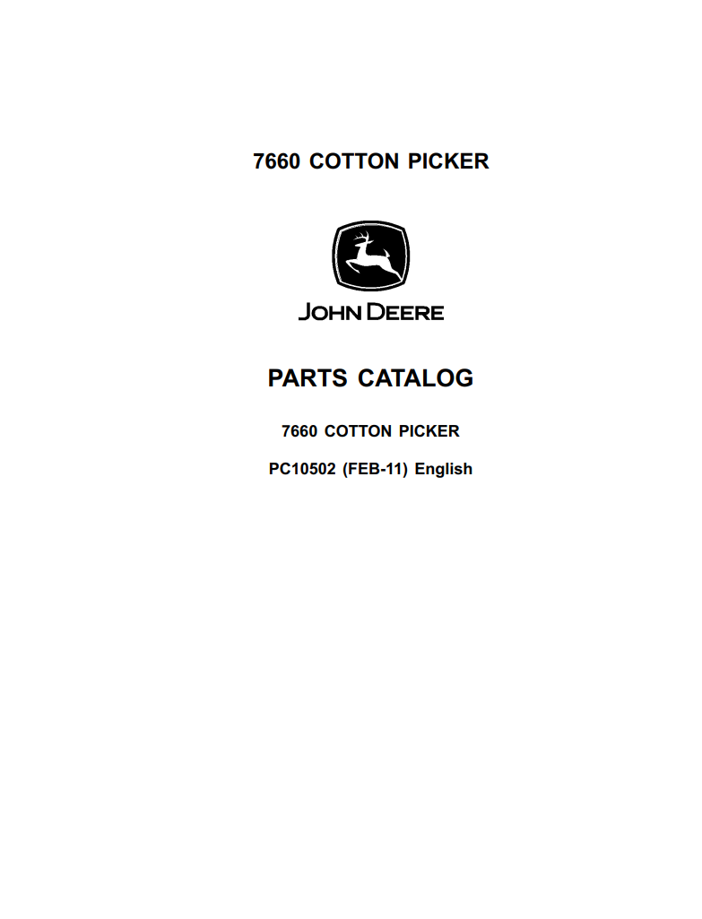 JOHN DEERE 7660 7760 RMB COTTON PICKER HARVESTER PARTS CATALOG
