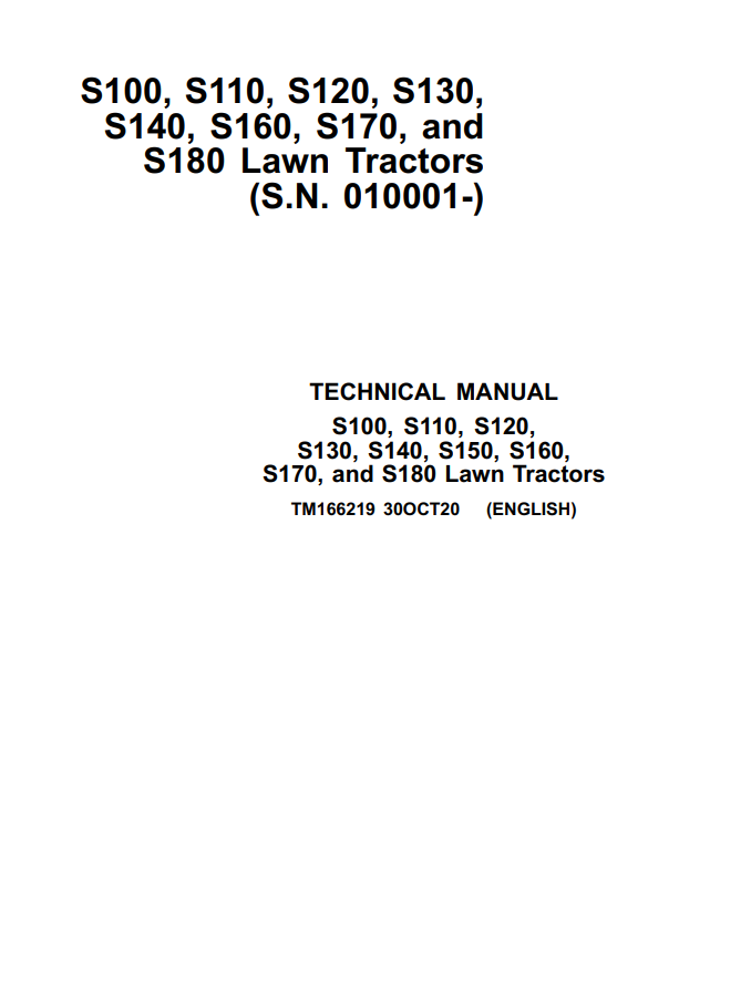 JOHN DEERE S100 S110 S120 S130 S140 LAWN TRACTOR