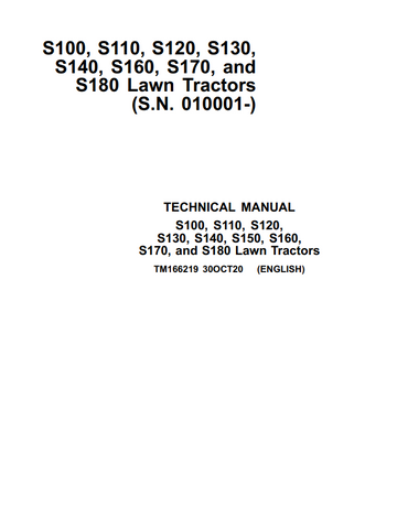 JOHN DEERE S100 S110 S120 S130 S140 LAWN TRACTOR
